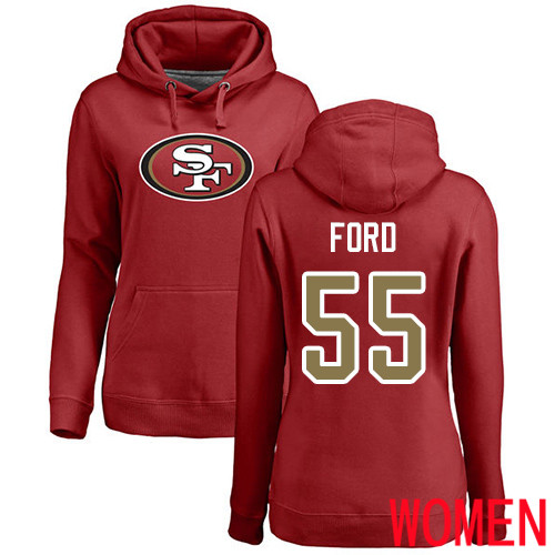 San Francisco 49ers Red Women Dee Ford Name and Number Logo #55 Pullover NFL Hoodie Sweatshirts